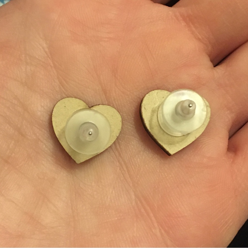 American Football Wooden Heart Shaped Earrings - Picture 2 of 5